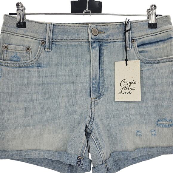 Cosmic Blue Love Womans 28/6 Jodie Midrise Denim Blue Jean Shorts in Riptide NEW - Picture 2 of 8